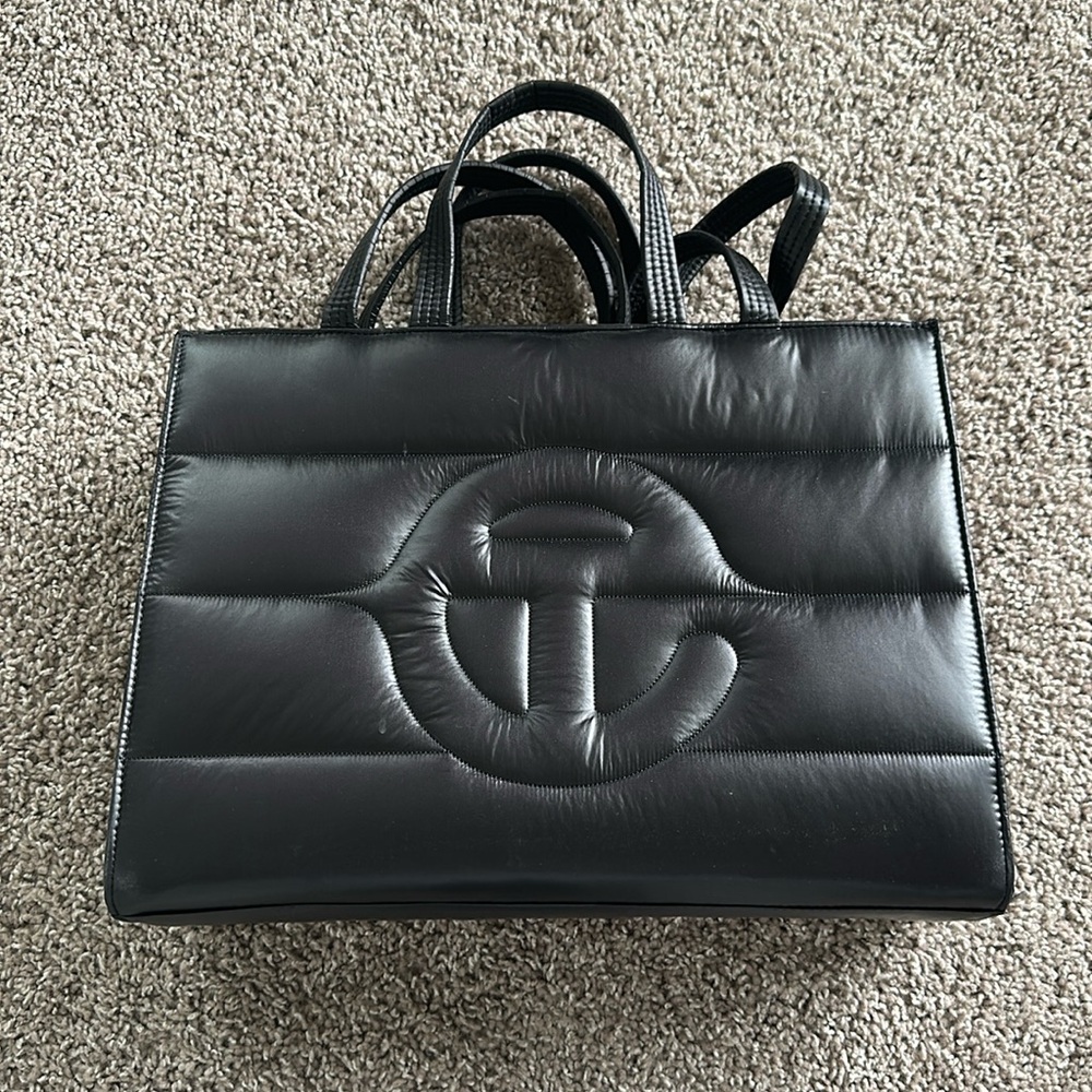 telfar x mooseknuckle medium shopping bag black